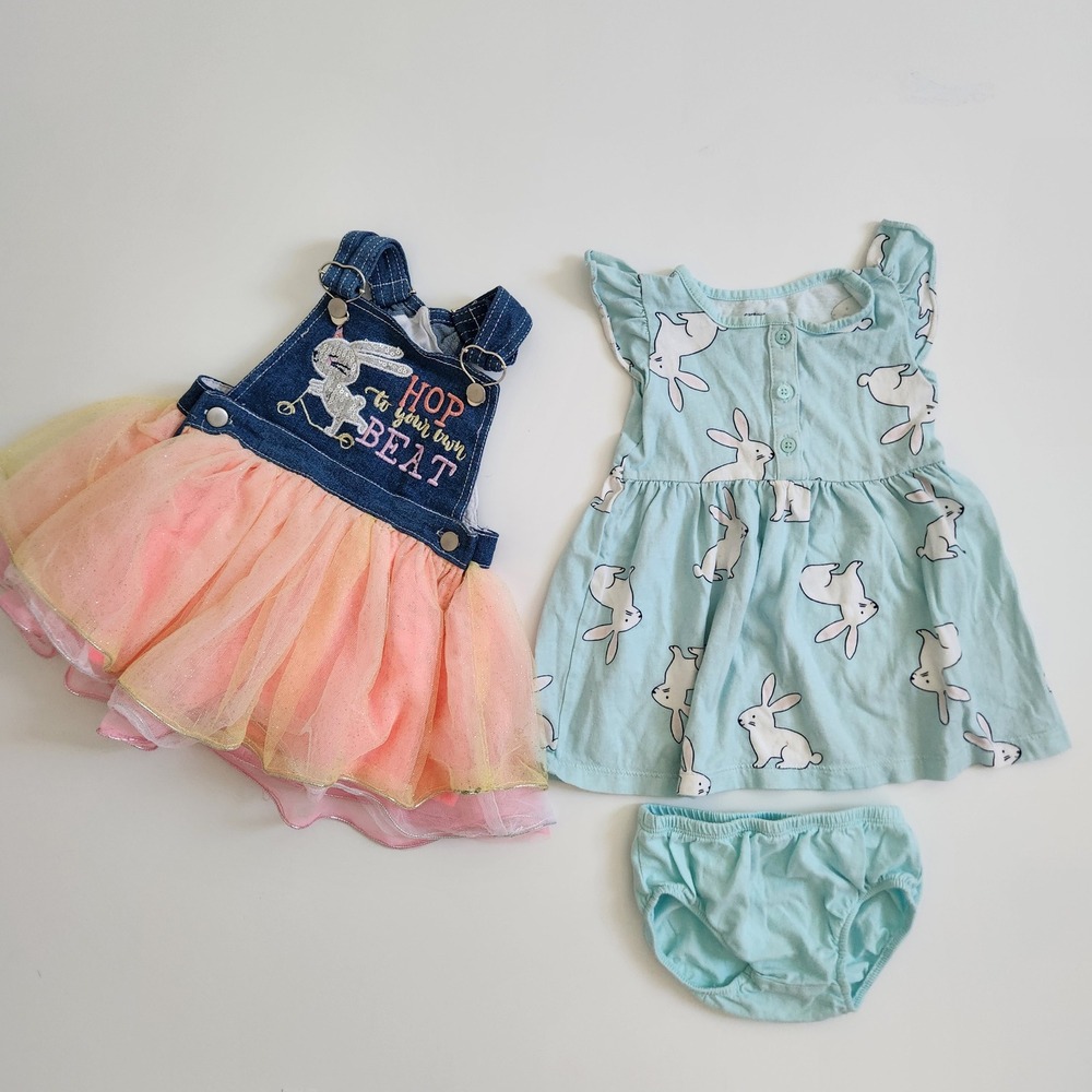 Baby Girl Bunny Dress Easter Spring Bundle Lot size 12m - 3 Items‎